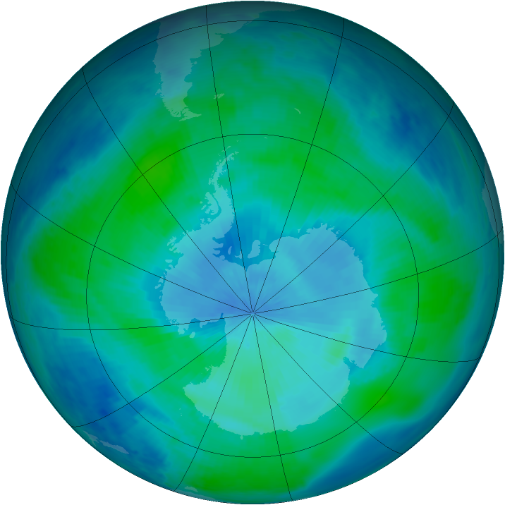 Antarctic ozone map for 16 February 1999